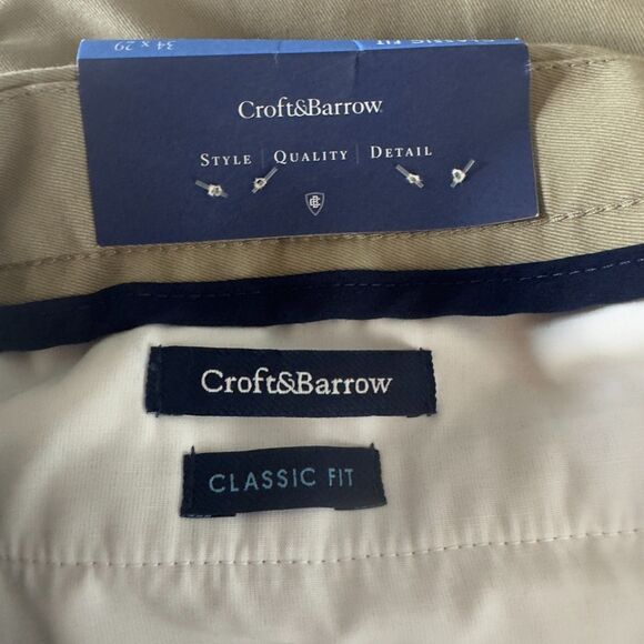 New Croft Barrow Easy Care Khaki Flat Front Wrinkle Resistant Men's Size 34 x 29 - Picture 3 of 10
